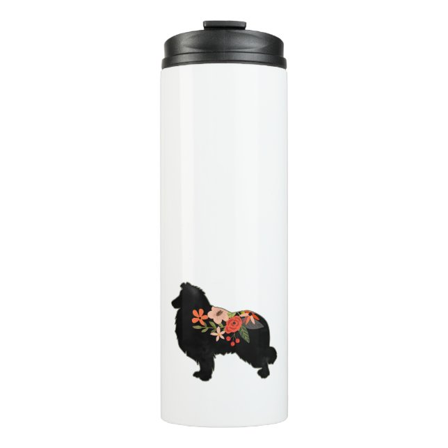 Collie Dog Breed Bohemisch Floral Silhouette Thermosbecher (Vorderseite)