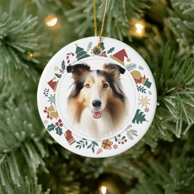Collie Dog Christmas Bilder Wreath Keramik Ornament (Baum)