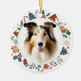 Collie Dog Christmas Bilder Wreath Keramik Ornament