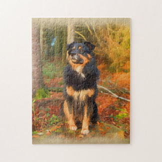 Collie Dog im Herbst Forest Pastel Sketch Puzzle