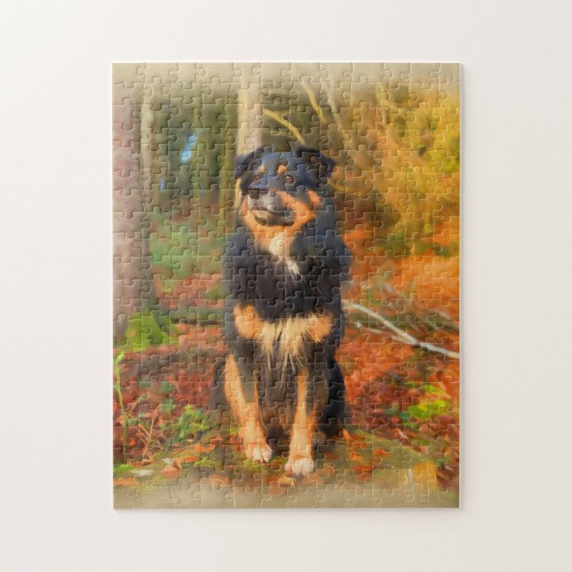 Collie Dog im Herbst Forest Pastel Sketch Puzzle (Vertikal)