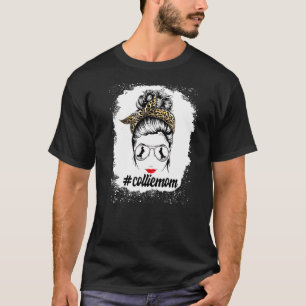 Collie Dog Mama gebleicht Messy Bun Leopard Women T-Shirt
