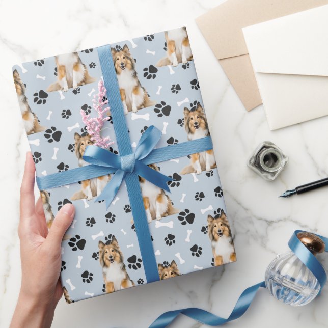 Collie Dog Paw Print Pattern Geschenkpapier (Schenken)