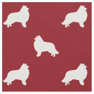 Collie Dog Silhouetten Rot und Weiß Gemustert Stoff