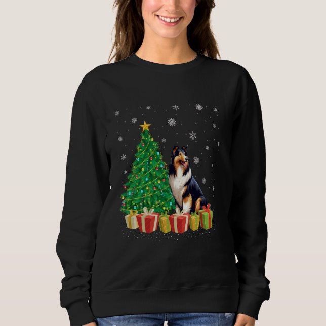 Collie Dog Xmas Tree Lighting Weihnachtsmannmütze  Sweatshirt (Vorderseite)