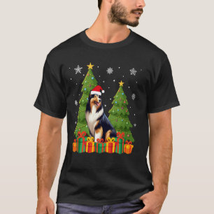 Collie Dog Xmas Tree Lights Weihnachtsmannmütze Ug T-Shirt