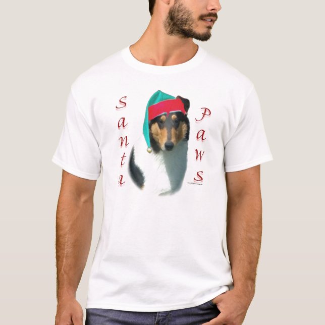 Collie (glatt) Santa Paws T-Shirt (Vorderseite)
