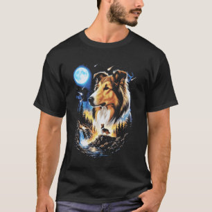 Collie heult den Mond an Vintage-Hunde-Kunst T-Shirt