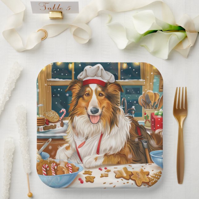 Collie Holiday Baking: Feierliche Weihnachten Pappteller (Hochzeit)