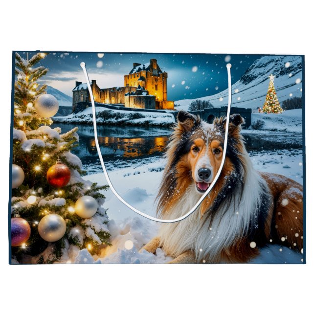 Collie Holiday  Große Geschenktüte (Rückseite)