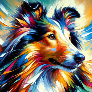 Collie Hund Acryl Druck   Bunt   Lebendig Puzzle