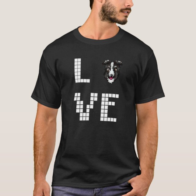 Collie Hund Pixelkunst T-Shirt (Vorderseite)