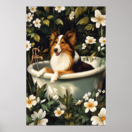 Collie In Bathtub Poster, Funny Dog Poster, Collie Poster