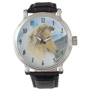 Collie in Mountains (Rough) Malerei - Hunde Kunst Armbanduhr