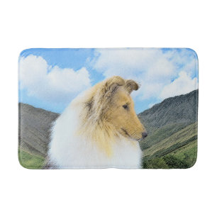 Collie in Mountains (Rough) Malerei - Hunde Kunst Badematte