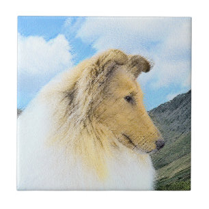Collie in Mountains (Rough) Malerei - Hunde Kunst Fliese