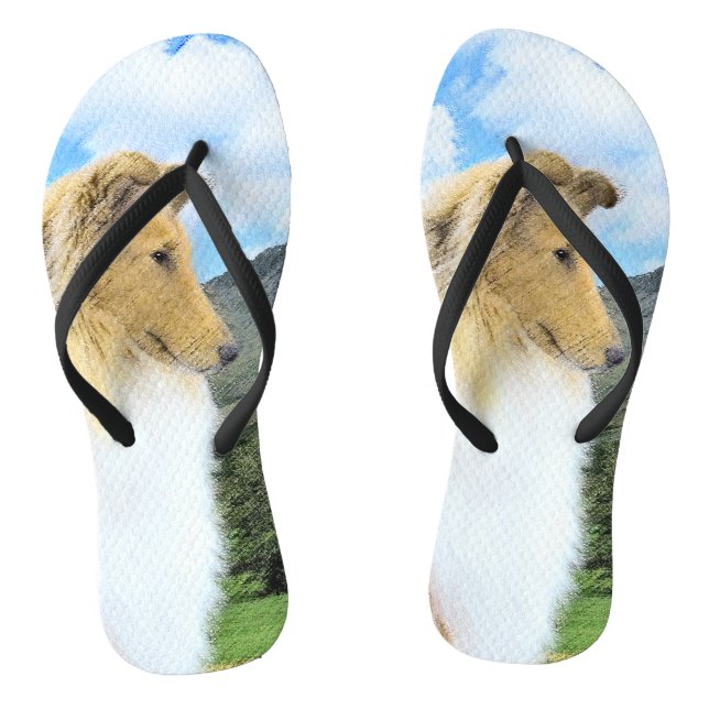 Collie in Mountains (Rough) Malerei - Hunde Kunst Flip Flops (Fußbett)