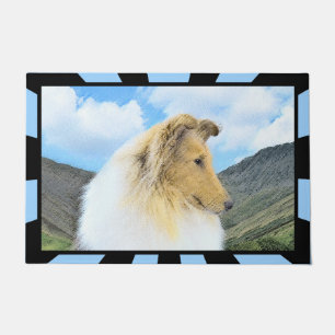 Collie in Mountains (Rough) Malerei - Hunde Kunst Fußmatte