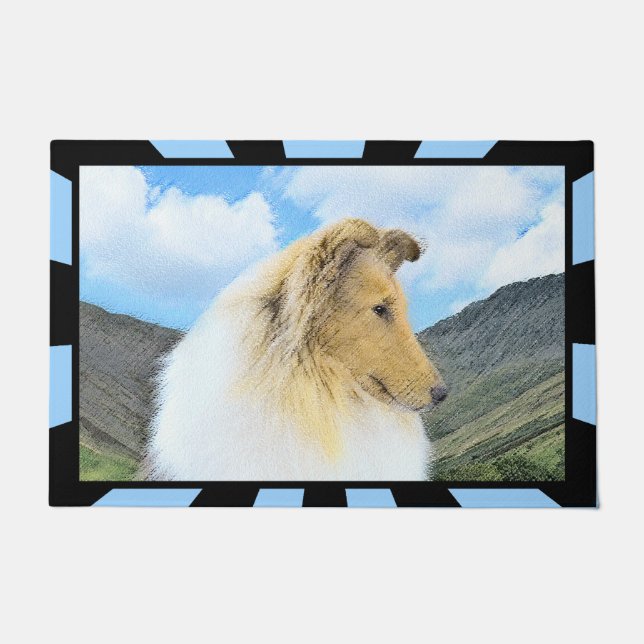 Collie in Mountains (Rough) Malerei - Hunde Kunst Fußmatte (Vorderseite)