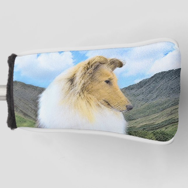 Collie in Mountains (Rough) Malerei - Hunde Kunst Golf Headcover (Vorderseite)