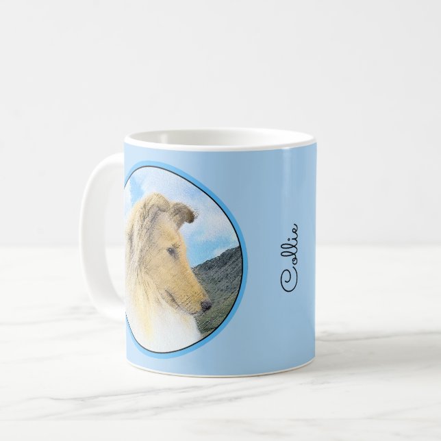 Collie in Mountains (Rough) Malerei - Hunde Kunst Kaffeetasse (Vorderseite Links)