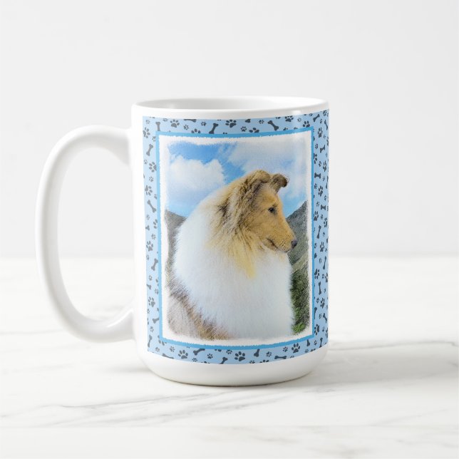 Collie in Mountains (Rough) Malerei - Hunde Kunst Kaffeetasse (Links)