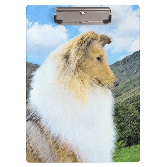 Collie in Mountains (Rough) Malerei - Hunde Kunst Klemmbrett (Vorderseite)