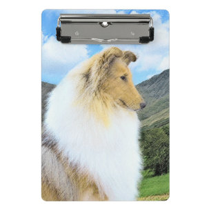 Collie in Mountains (Rough) Malerei - Hunde Kunst Mini Klemmbrett