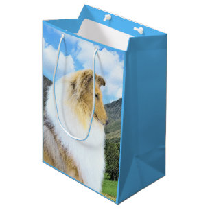 Collie in Mountains (Rough) Malerei - Hunde Kunst Mittlere Geschenktüte