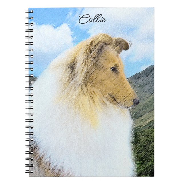 Collie in Mountains (Rough) Malerei - Hunde Kunst Notizblock (Vorderseite)