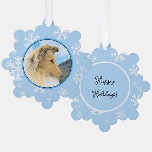 Collie in Mountains (Rough) Malerei - Hunde Kunst Ornament Karte