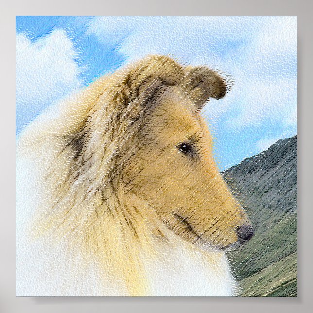 Collie in Mountains (Rough) Malerei - Hunde Kunst Poster (Vorne)
