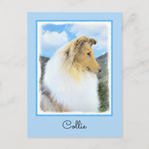 Collie in Mountains (Rough) Malerei - Hunde Kunst Postkarte