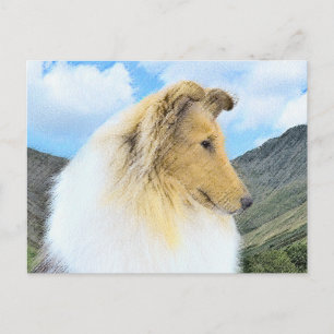 Collie in Mountains (Rough) Malerei - Hunde Kunst Postkarte