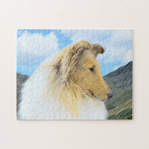 Collie in Mountains (Rough) Malerei - Hunde Kunst Puzzle