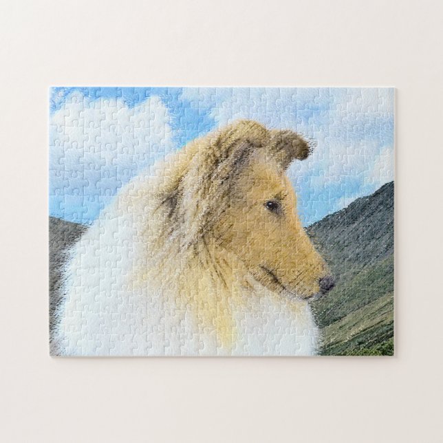 Collie in Mountains (Rough) Malerei - Hunde Kunst Puzzle (Horizontal)