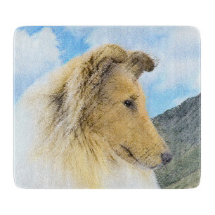 Collie in Mountains (Rough) Malerei - Hunde Kunst Schneidebrett