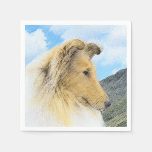 Collie in Mountains (Rough) Malerei - Hunde Kunst Serviette