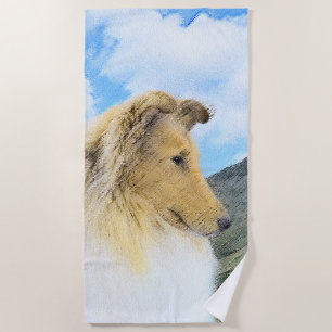 Collie in Mountains (Rough) Malerei - Hunde Kunst Strandtuch