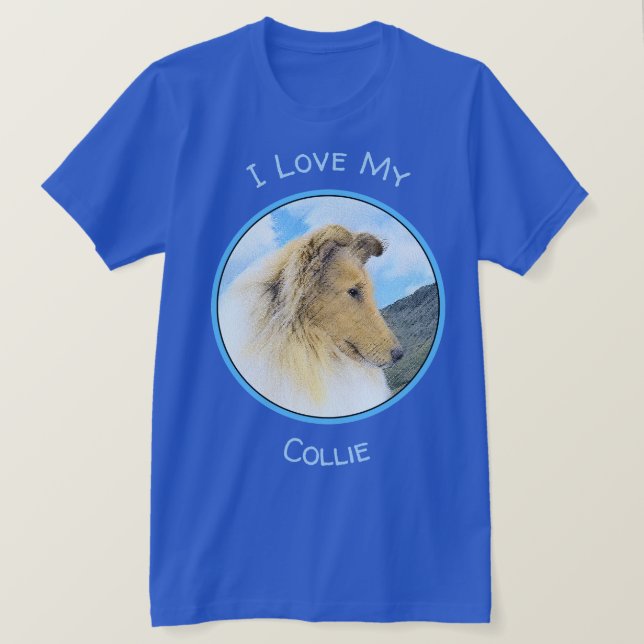 Collie in Mountains (Rough) Malerei - Hunde Kunst T-Shirt (Design vorne)