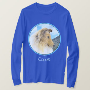 Collie in Mountains (Rough) Malerei - Hunde Kunst T-Shirt