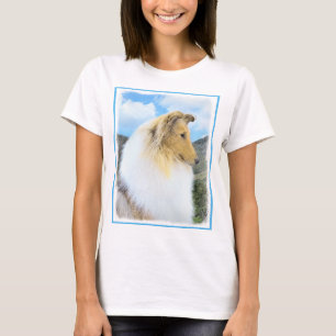 Collie in Mountains (Rough) Malerei - Hunde Kunst T-Shirt