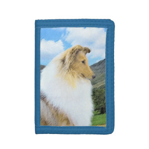 Collie in Mountains (Rough) Malerei - Hunde Kunst Tri-fold Geldbeutel