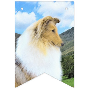 Collie in Mountains (Rough) Malerei - Hunde Kunst Wimpelkette