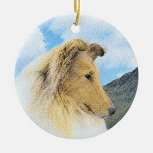 Collie in Mountains (Rough) Painting - Dog Art Keramik Ornament