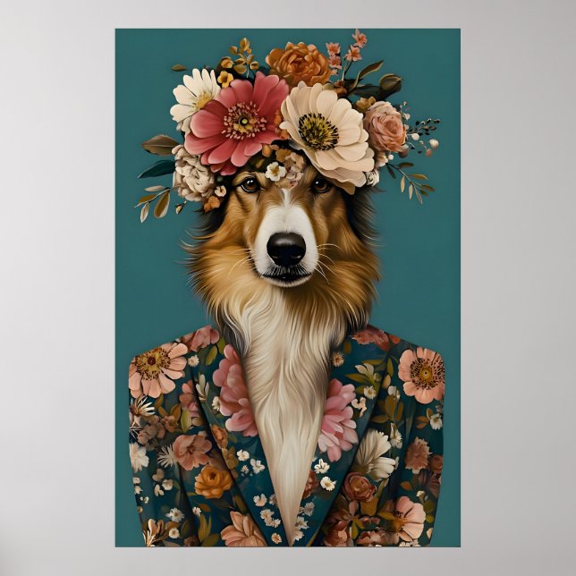 Collie In Suit Poster, Collie Portrait, Collie Oil Poster (Vorne)