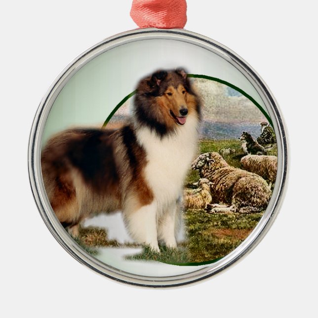 Collie Keeper Silbernes Ornament (Vorne)