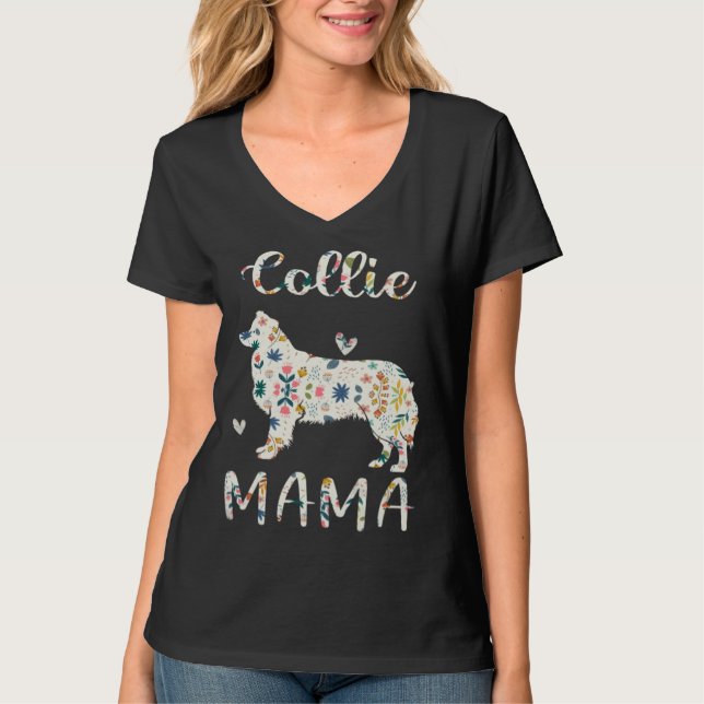 Collie Mama Floral Dog Mom Love T-Shirt (Vorderseite)