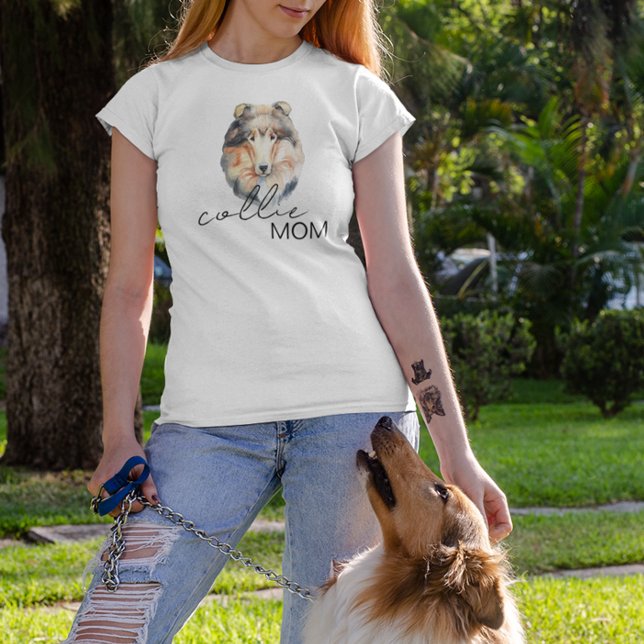Collie Mama Niedlich Watercolor Dog Liebhaber T-Shirt (Von Creator hochgeladen)