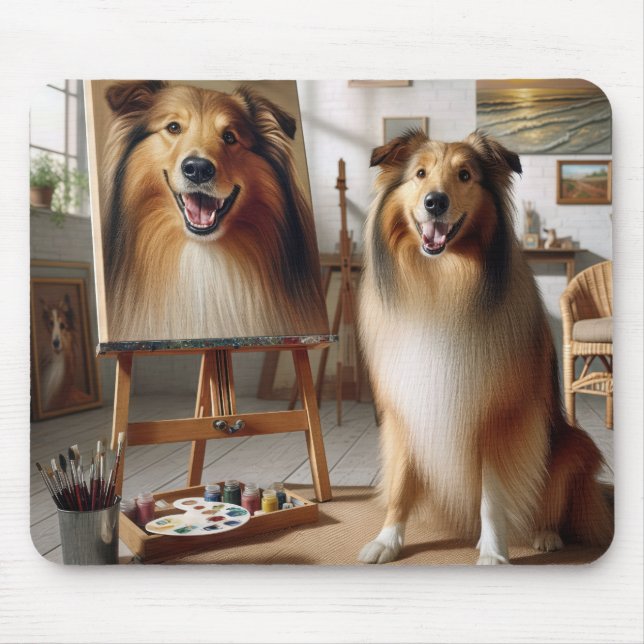 Collie Paint Portrait on Easel Mousepad (Vorne)